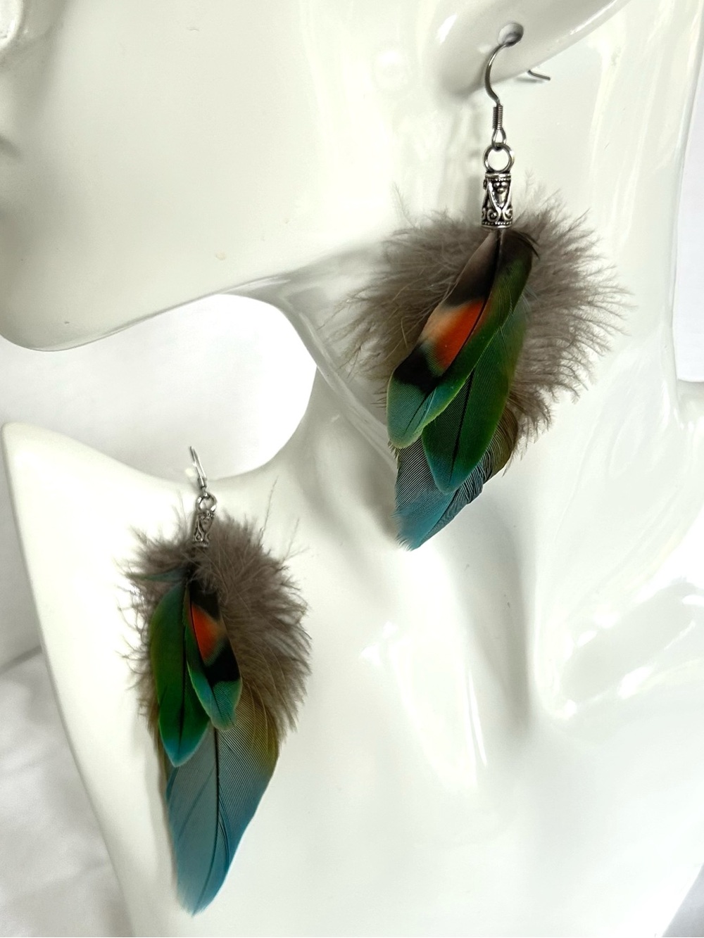 Long All Natural Feather Earrings Real All Natural Parrot Feathers